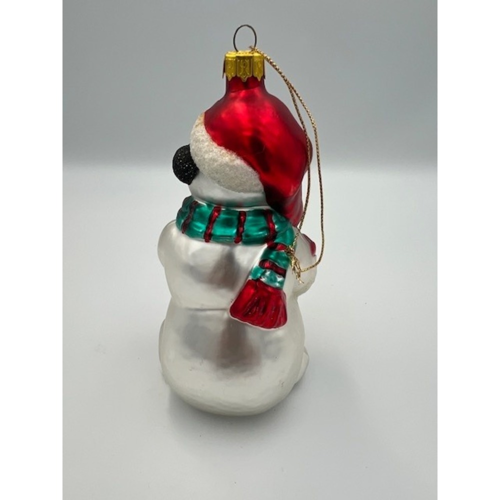 Vintage Snowman Retro Jukebox Glass Christmas Ornament Santa Hat 5.25in 1990's - Picture 3 of 12